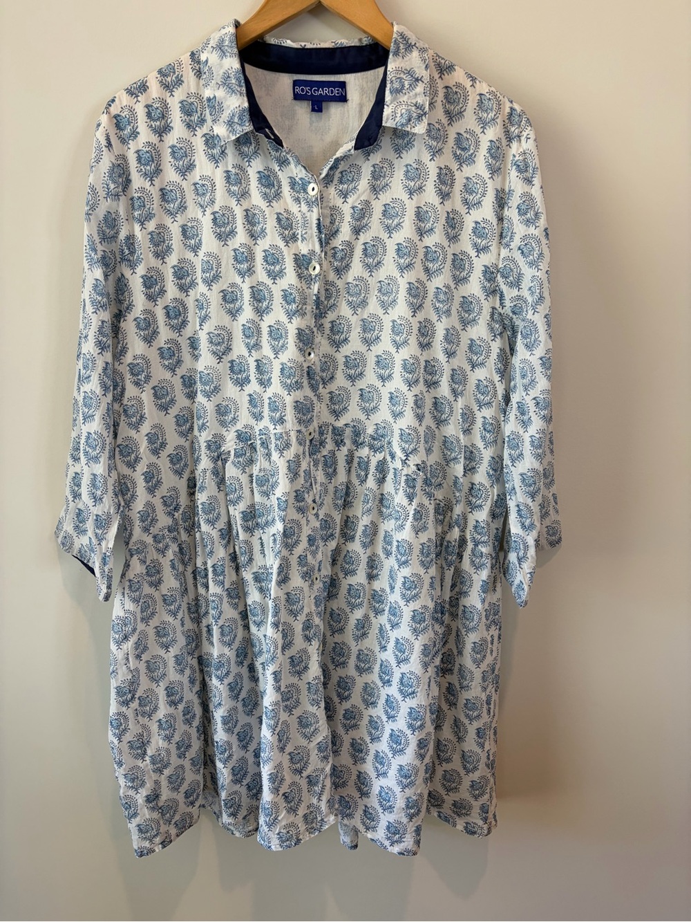 Ros Garden Blue Floral Provincial Deauville Dress L